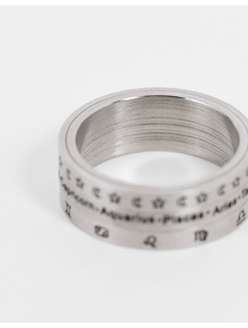 ASOS DESIGN stainless steel movement band ring with zodiac design in silver tone