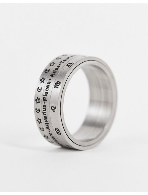 ASOS DESIGN stainless steel movement band ring with zodiac design in silver tone