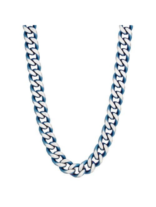 LYNX Men's Blue Ion Plated Stainless Steel Curb Chain Necklace