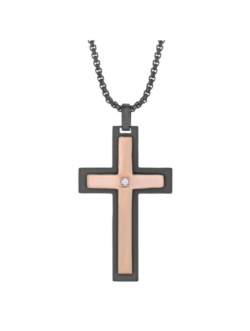 Men's LYNX Rose Gold Tone Stainless Steel Cross Pendant Necklace