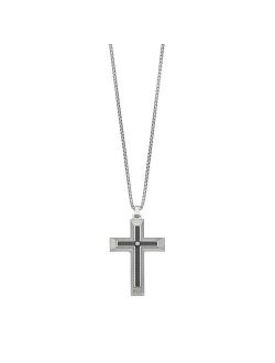 LYNXMen's Stainless Steel Carbon Fiber & Cubic Zirconia Cross Pendant Necklace