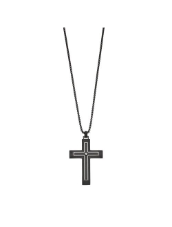 LYNXMen's Stainless Steel Carbon Fiber & Cubic Zirconia Cross Pendant Necklace