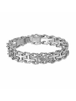 Stainless Steel Sideways Cross Railroad Bracelet - Men