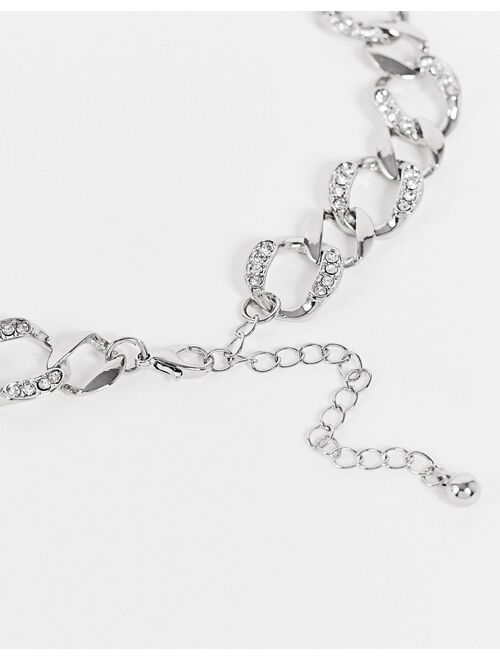 ASOS DESIGN chunky neckchain with crystals in silver tone