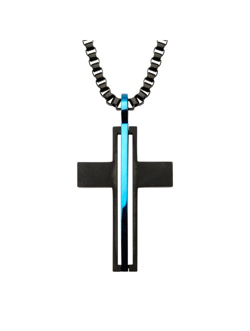 Men's Stainless Steel Black & Blue Cross Pendant Necklace