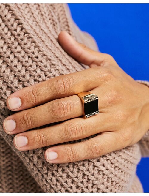 ASOS DESIGN oversized signet ring with black agate stone in gold tone