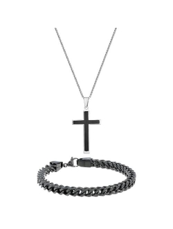 Stainless Steel Cross & Chain Bracelet Set