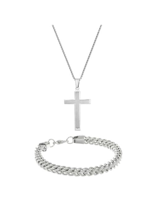 Men's LYNX Stainless Steel Cross & Chain Bracelet Set