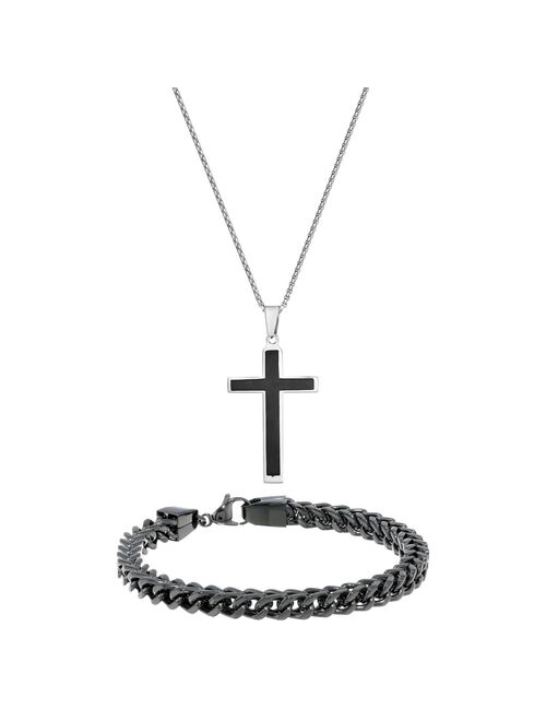 Men's LYNX Stainless Steel Cross & Chain Bracelet Set