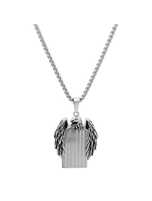 Men's Stainless Steel American Flag & Eagle Pendant