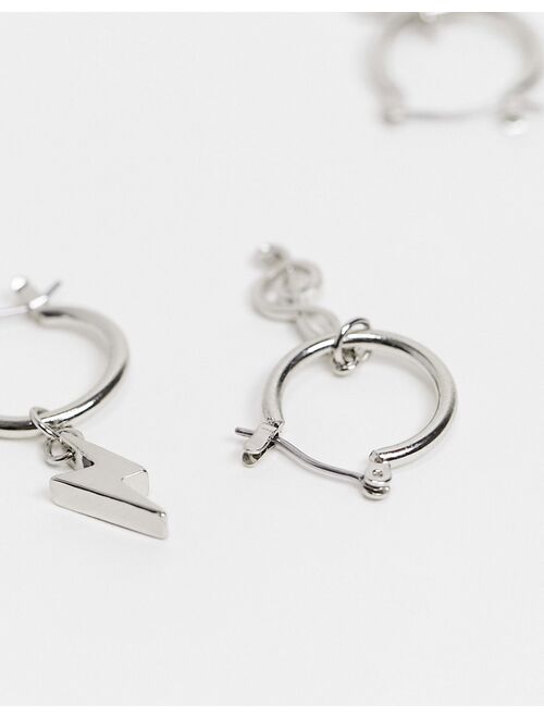 ASOS DESIGN 4 pack 16mm hoop earring with random charms in silver tone