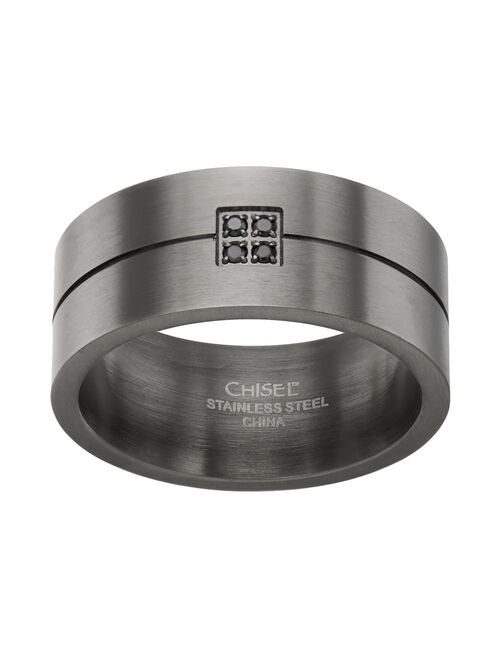 Black Diamond Accent Stainless Steel Stripe Band - Men