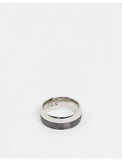 Icon Brand stainless steel band ring in silver and black