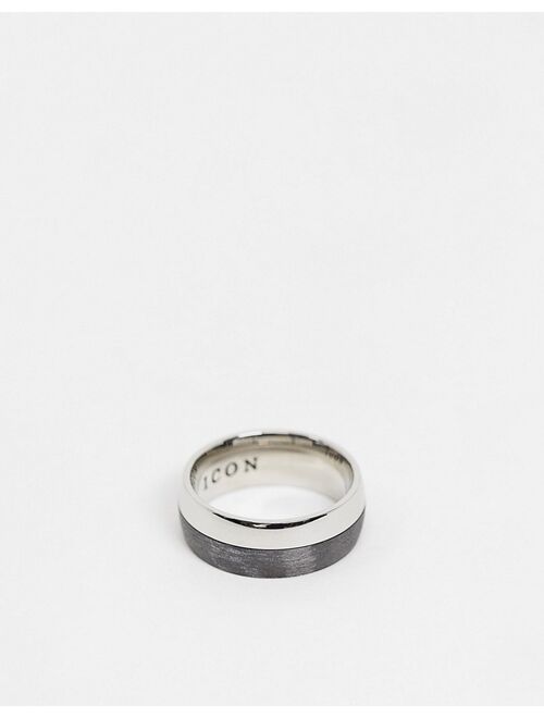 Icon Brand stainless steel band ring in silver and black