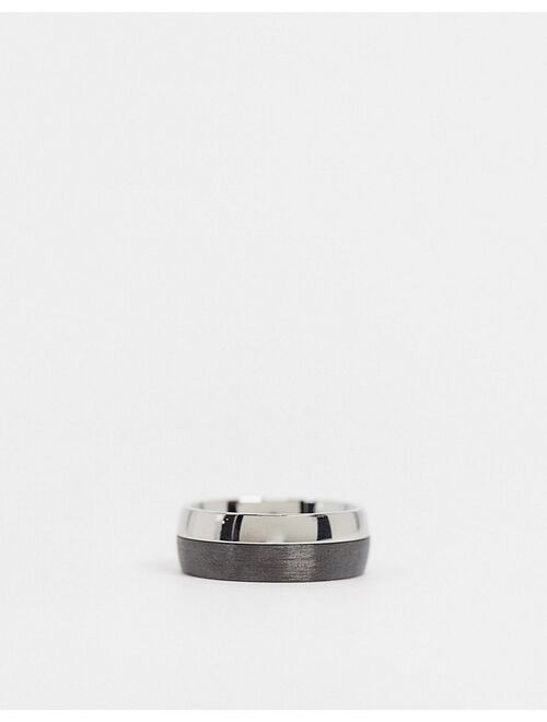 Icon Brand stainless steel band ring in silver and black