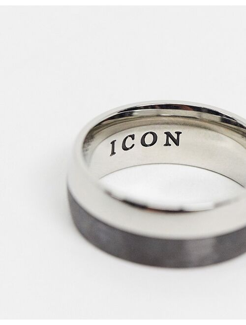 Icon Brand stainless steel band ring in silver and black