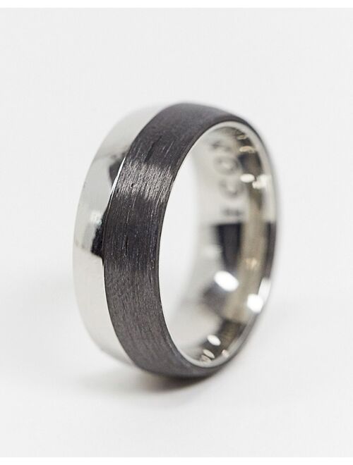 Icon Brand stainless steel band ring in silver and black