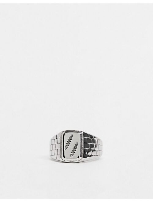 ASOS DESIGN stainless steel signet ring with texture in silver tone