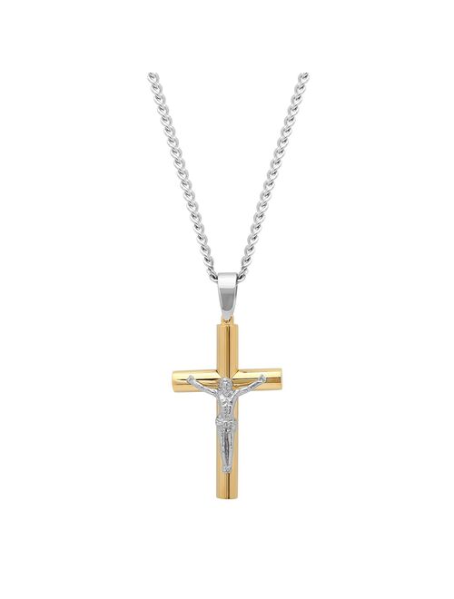 Steel Nation Men's Gold Tone Ion-Plated Crucifix Pendant Necklace