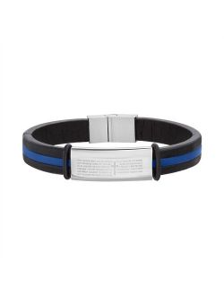 Men's 1913 Black & Blue Leather Bracelet with Stainless Steel Lord's Prayer Plate