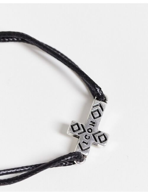 Icon Brand adjustable cross bracelet in black