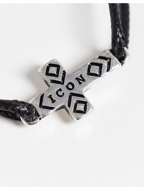 Icon Brand adjustable cross bracelet in black