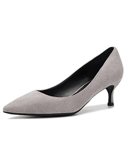 Women's Classic Low Kitten Heels Pumps Slip On Closed Pointed Toe Office Work Dress Bridal Shoes