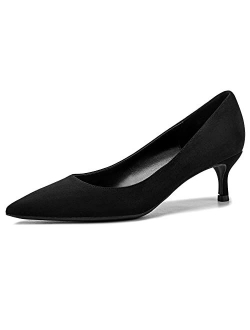 Women's Classic Low Kitten Heels Pumps Slip On Closed Pointed Toe Office Work Dress Bridal Shoes