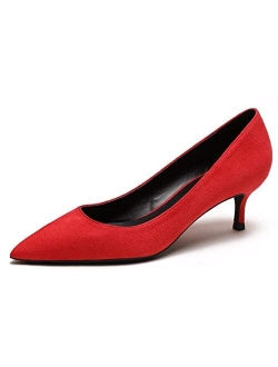 Women's Classic Low Kitten Heels Pumps Slip On Closed Pointed Toe Office Work Dress Bridal Shoes