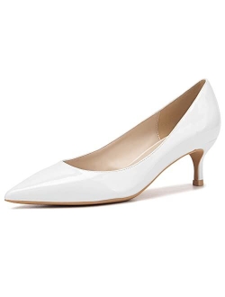 Women's Classic Low Kitten Heels Pumps Slip On Closed Pointed Toe Office Work Dress Bridal Shoes