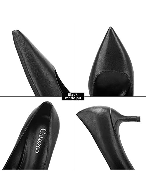 Camssoo Women's Classic Low Kitten Heels Pumps Slip On Closed Pointed Toe Office Work Dress Bridal Shoes