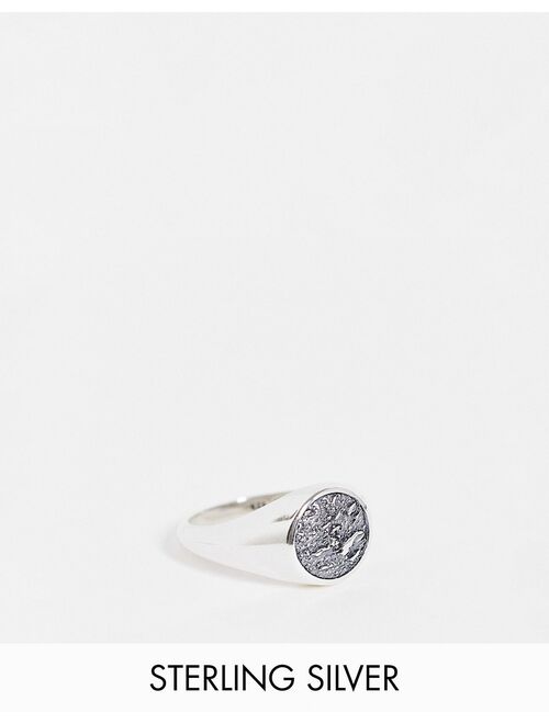 ASOS DESIGN sterling silver signet ring with moon craters in burnished silver