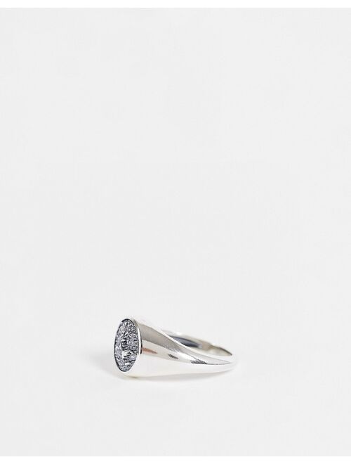 ASOS DESIGN sterling silver signet ring with moon craters in burnished silver