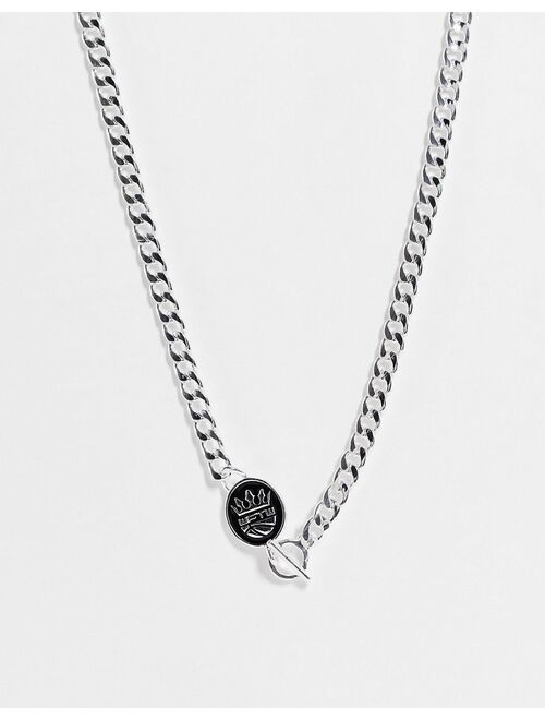 WFTW enameled shield charm flat curb chain necklace in silver