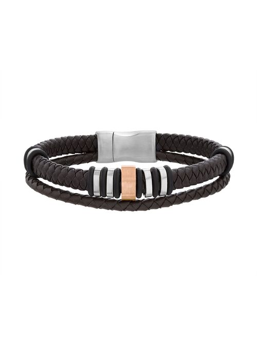 1913 Men's Tri-Tone Vegan Leather & Stainless Steel Double Strand Bracelet