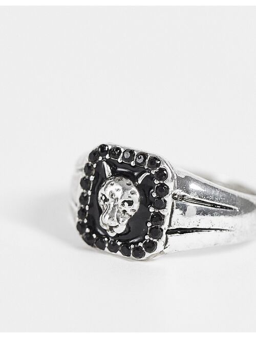 Chained & Able prince black stone ring in silver