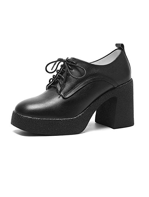 WuORWu women's chunky heels black platform shoes for women ankle boots