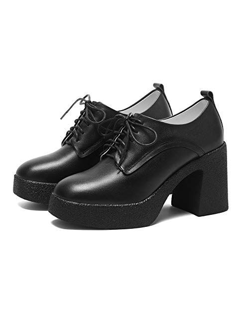 WuORWu women's chunky heels black platform shoes for women ankle boots