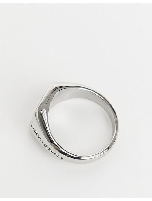 Asos Design ASOS Unrvlld Spply stainless steel signet ring with faux QR code in silver tone