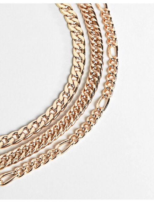 ASOS DESIGN 3 pack bracelets with vintage style chains in gold tone