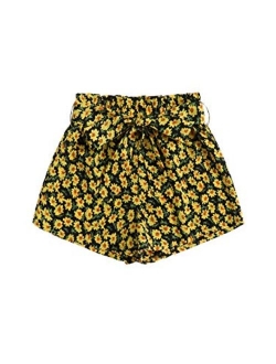 Women's Tie Bow Floral Print Summer Beach Elastic Shorts