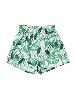 Women's Tie Bow Floral Print Summer Beach Elastic Shorts