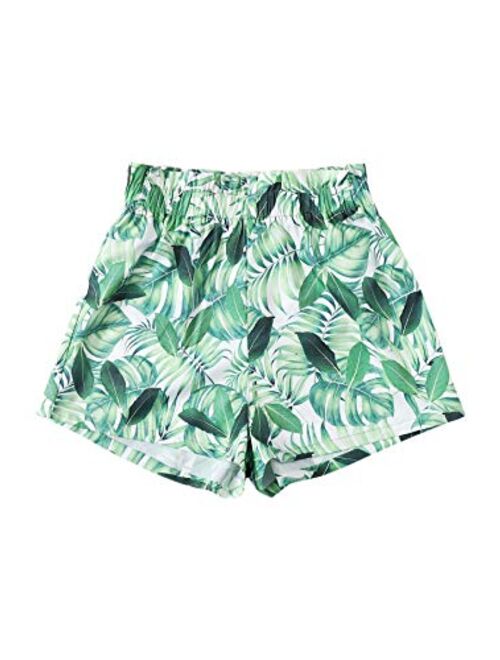 Floerns Women's Tie Bow Floral Print Summer Beach Elastic Shorts