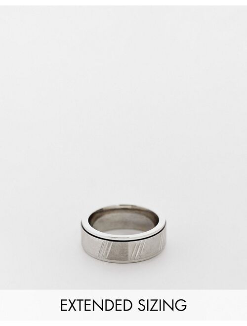 ASOS DESIGN stainless steel movement band ring with horizontal emboss in silver tone