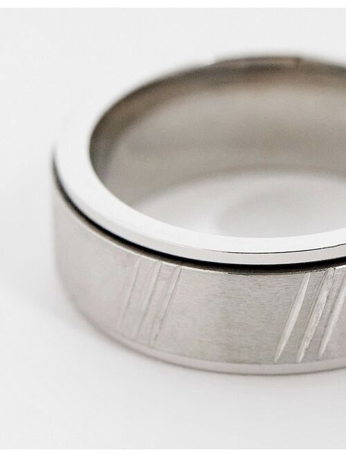 ASOS DESIGN stainless steel movement band ring with horizontal emboss in silver tone