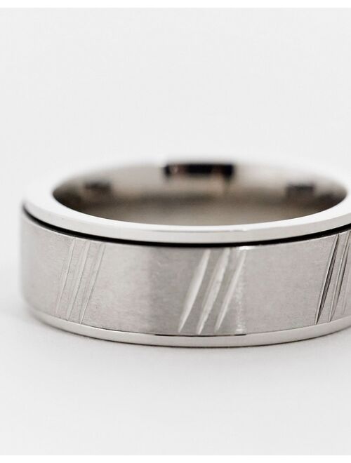 ASOS DESIGN stainless steel movement band ring with horizontal emboss in silver tone