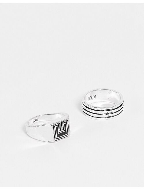 Icon Brand 2 pack deco ring in silver