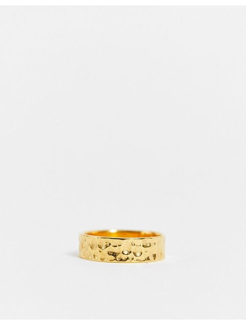 ASOS DESIGN sterling silver band ring with hammered texture in 14k gold plate