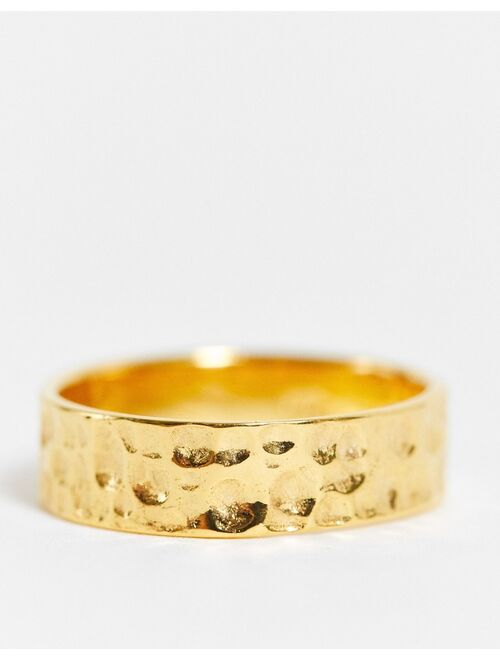 ASOS DESIGN sterling silver band ring with hammered texture in 14k gold plate