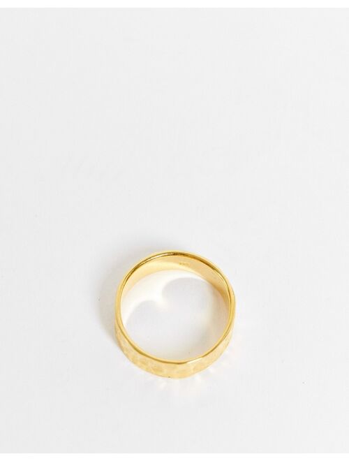 ASOS DESIGN sterling silver band ring with hammered texture in 14k gold plate